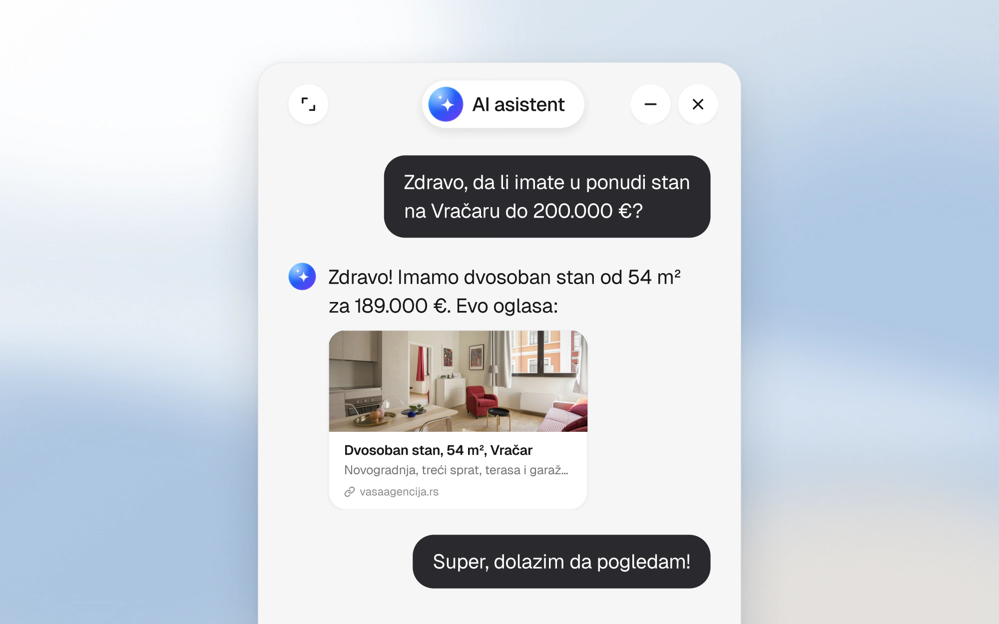 AI asistent šalje oglas za dvosoban stan na Vračaru